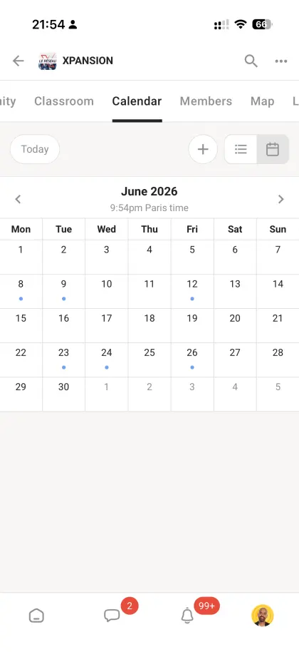 Le calendrier XPANSION sur mobile